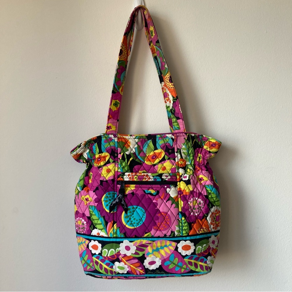 Vera Bradley Va Va Bloom Laura  Floral Fabric Tote Shoulder Bag Flowers Colorful